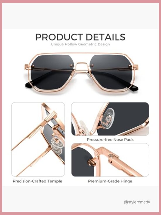 Metal Frame Hollow Geometric Oversized Aviator Sunglasses Polarized UV main image 7